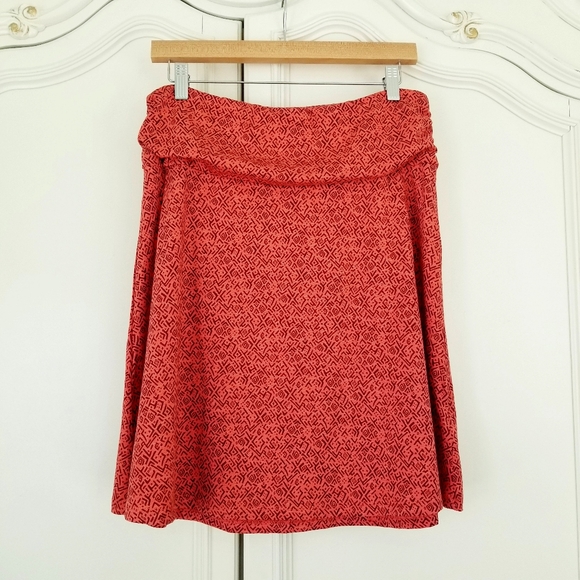 Toad And Co Burnt Orange Aztec Chaka Jersey Knit A-Line Short Skirt Large - Picture 2 of 3